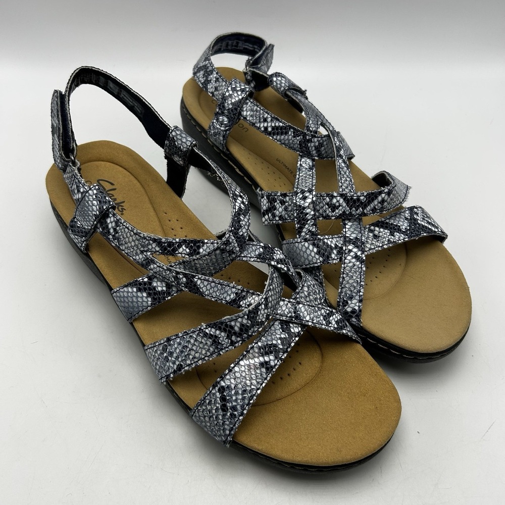 Clarks Sandals Womens 11 Collection Wedge Strappy Merliah Rose Gray Comfort